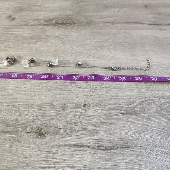 Premier Designs Long Rock Crystal Style Faceted Glass Beads Silver Tone 50" Long - Picture 5 of 6